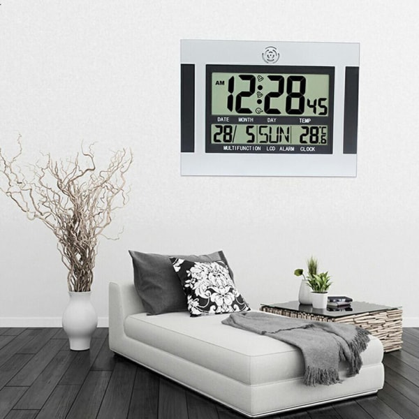 Wall Clock Digital Clock Date Timer Retro Large Square Temperature LCD Display