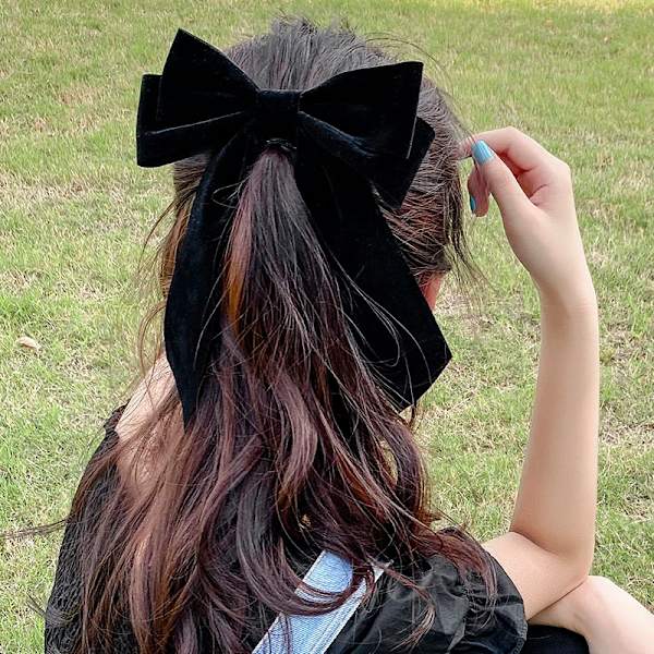 Winter Velvet Bow Hairpin Girls Large Hair Bow Duckbill Clip Korean Cute Ribbon Barrette Retro Black Red Women Hair Accessories