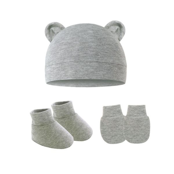 3pcs/lot Newborn Baby Cotton Beanie Hats And Gloves Set Cute Bear Cotton Fall Casual Stretchy Infant Warm Cap Gloves Fashion