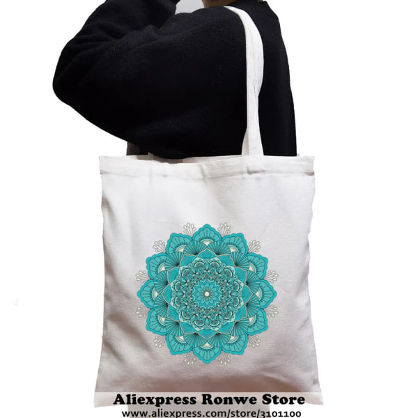 Mandala Flowers Large-capacity Women Shopping Canvas Tote Bag Girl Female Lady Reusable Eco Shoulder Student Black Handbags