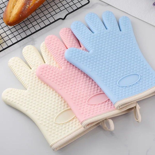 One Glove 2023 New Beige Anti-scalding Gloves Silicone Insulated Microwave Oven High Temperature Oven Baking Finger Covers