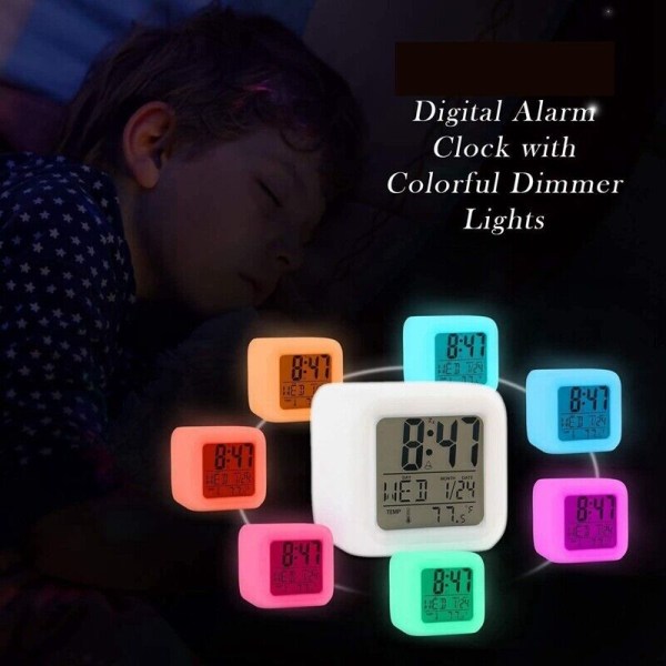 Small Desk Bedside Clocks,Display Time/Date LED Night Light with Snooze C8N7)