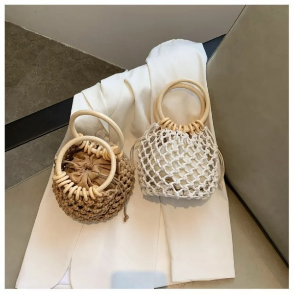 2023 Summer Women Beach Bag Rattan Ladies Purses Handbag Wrist Pack Women Handle Female Bucket Tote Bags Knit Travel Bags