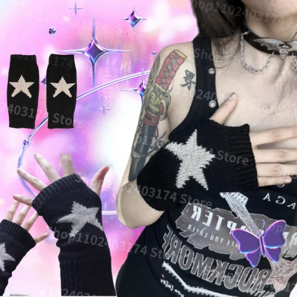 Y2K Star Gloves Knitted Fashion Fingerless Gloves Ins Winter Woolen Mittens Warm Flexible Men Women Unisex Hand Gloves 2023