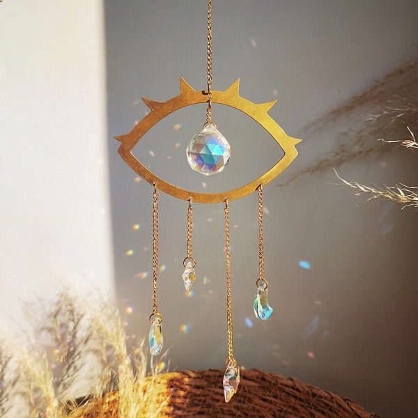 Rainbow Prism Evil Eye Sun Catcher Crystal Decoration Stained Glass Suncatcher Crystal Car Hanging Ornament Window Garden Decor