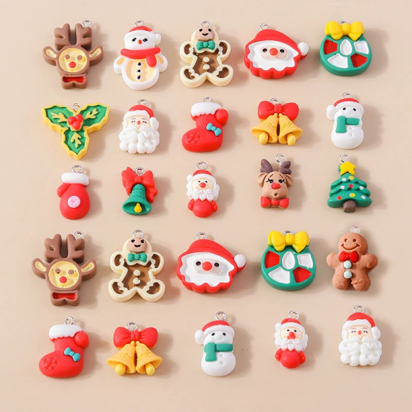 10pcs Mixed Christmas Charms Cute Resin Deer Tree Bell Snowman Santa Pendants for Earring Necklace DIY Jewelry Accessories