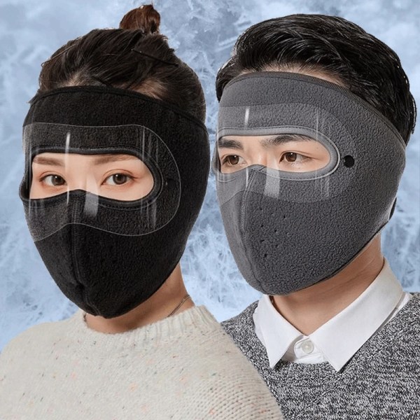 2 pcs Winter Cold Face Fleece Mask Windproof Men Women Skiing Snowboarding Motorcycling Outdoor with HD Goggles Sports Balaclava