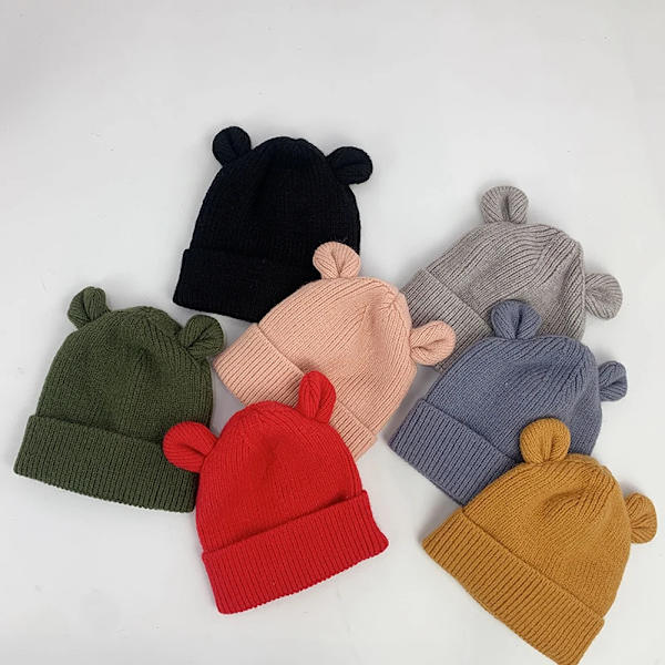 Cute Cartoon Bear Ear Baby Hat Winter Soft Warm Knitted Boy Girl Hats Beanie Solid Color Infant Toddler Cap Bonnet Kids Caps