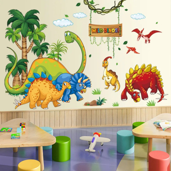 Large Cartoon Wild Dinos Zoo Wall Stickers for Child Boys room Nursery Tile Decor Art Bedroom PVC Decals Home Decoration Murals