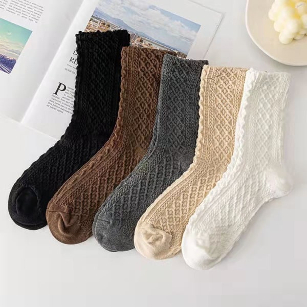 5 Pairs of autumn women's solid lace midtube stockings fashion matching stocking