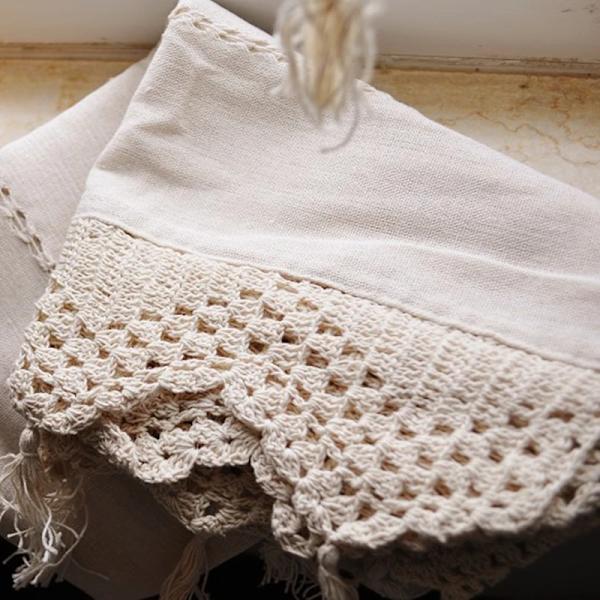 1Pc Kitchen Curtains European Style Short Tab Top Curtains Hollow Cotton Linen Manual Crochet Curtains 145*45cm With Lace Tassel