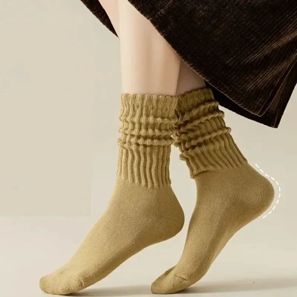 5 Pairs Thicken Warm Socks Women's Winter Simple Comfy Solid Color Slouchy Length Crew Sock Lightweight Stack Run Fitness Sox