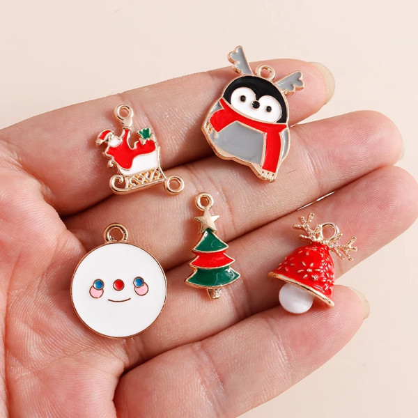 10pcs Enamel Christmas Charms for Earrings Christmas Tree Candy Cane Santa Claus Snowman Gloves Charms & Pendants DIY Jewelry