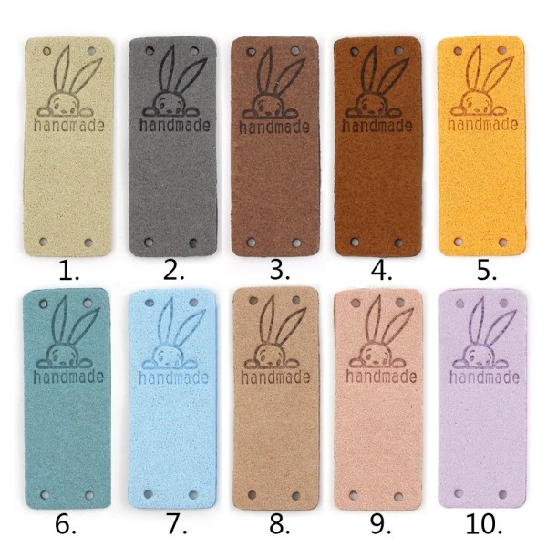 20Pcs Rabbit Handmade Tags For Handmade Label Kawaii Sewing Leather Tags For Hats Knitted Decorative Clothes Gifts Bags 2x5CM