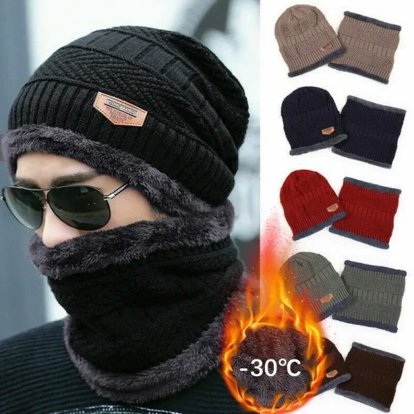 Winter Beanie Hat for Men Knitted Hat Fashion Cap Beanie Women Thick Wool Neck Scarf Cap Balaclava Mask Bonnet Warm Hats