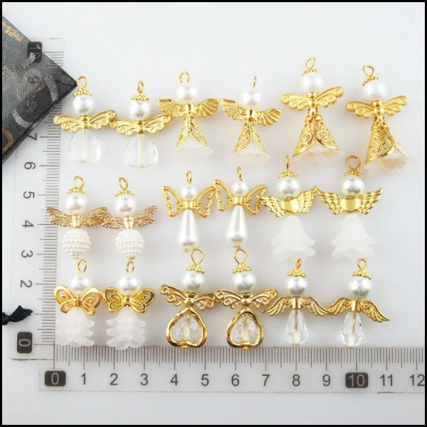 New Dancing Angel Charms White Heart Teardrop Flower Horn Acrylic Gold Color Wings Pendants