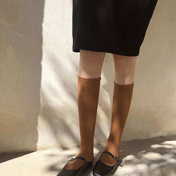 5 Pairs of Ladies Solid color calf socks Solid color warm stockings