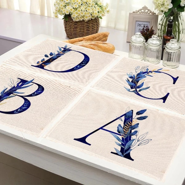 Blue Letters Pattern kitchen Placemat Home Decor Dining Table Mats Tea Coaster Cotton Linen Pads Bowl Cup Mats Home Decoration
