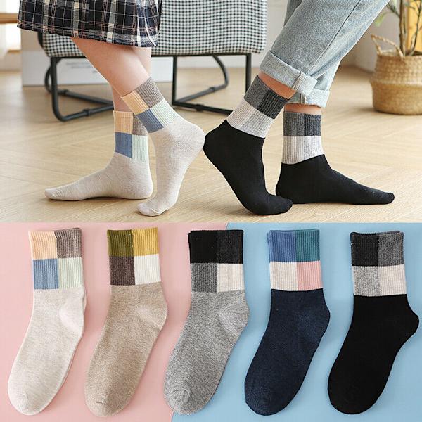 5 Pairs Autumn Winter Cotton Couples' Versatile Color Contract Medium Socks