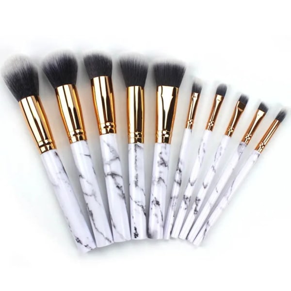 10Pcs/Set Pro Marbling Makeup Brushes Kit Marble Pattern Cylinder PU Brush Bag Power Beauty Make Up Brush Cosmetic Tools
