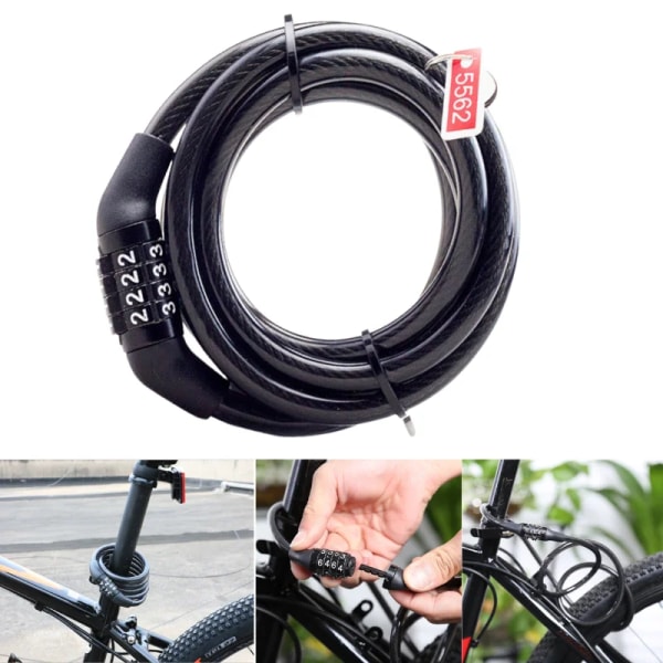 Anti-Theft Bike Lock 4 Digit Code Combination Stainless Steel Cable Bicycle Security Lock Equipment Bike Lock Bike Accessories