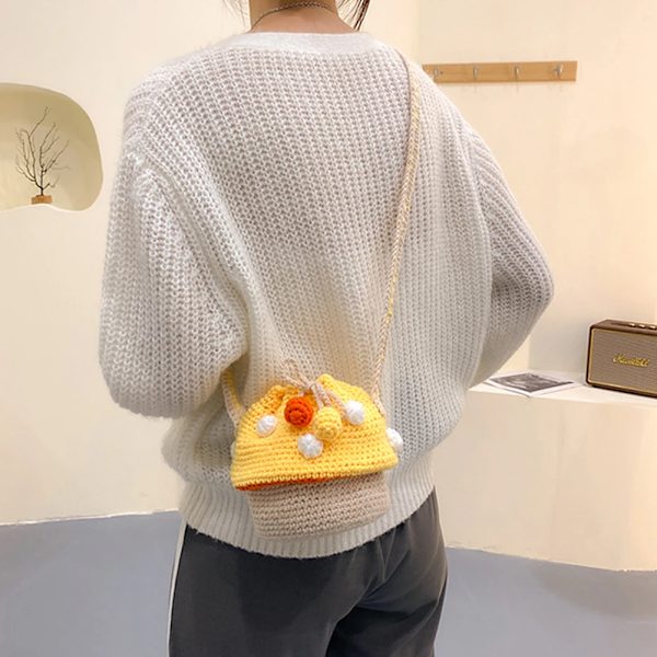 Women Fashion Knit Mushroom Shoulder Bag Female Contrast Color Crossbody Bags