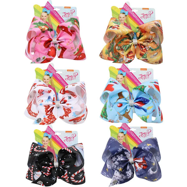 7'' Jojo Siwa Bows Christmas Printed Large Hair Bows for Girls Rhinestone Knotted Ribbon Bows Hairgrips Party Kids Headwear