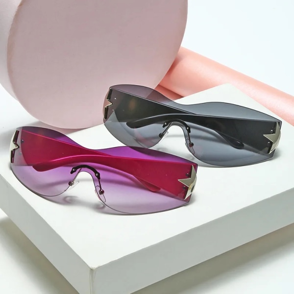 2023 Star One Piece Luxury Punk Rimless Sunglasses Women Brand Designer Y2K Sun Glasses Men Goggle Shades UV400 Fashion Eyewear