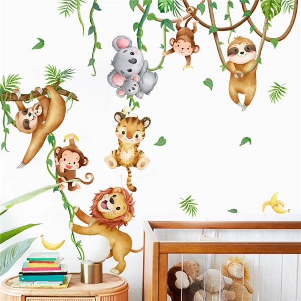 Cartoon Jungle Animal Monkeys Wall Stickers Kids Room Boys Bedroom Living Room Wall Decor Vinyl Zoo Children Wall Decals Nursery