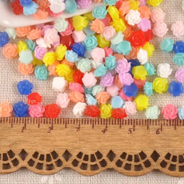 6mm Mini flatback Resin Cabochons Rose flower for Scrapbooking Cameo Craft  DIY Phone Nails Decals Decor ornaments 50pcs cp2169