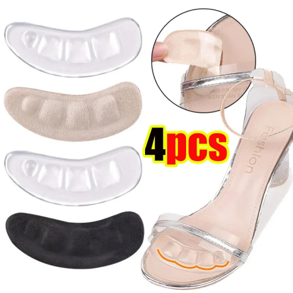 4pcs Silicone Pads for Women's Shoes Anti-Slip Forefoot Insert Pad Heel Liner Gel Insoles for Heels Sandals Slippers Foot Pads