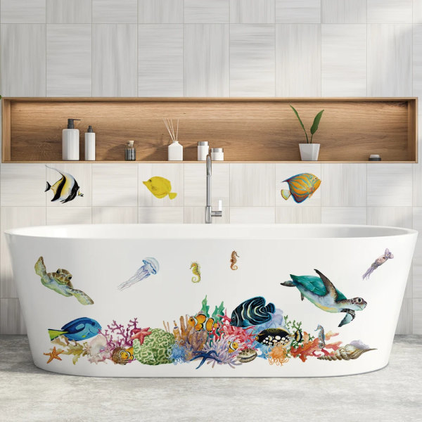 Cartoon Under sea Life Wall Stickers for Bathroom Kids room Wall Decor Tile Decoration Wall Decals Removable PVC Art Murals