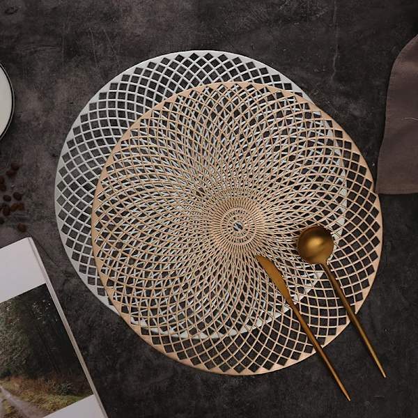 Table Mat Hibiscus Flower Bronzing PVC Placemat Hollow Insulation Coaster Pads Table Bowl Home Christmas Decor Heat Resistant