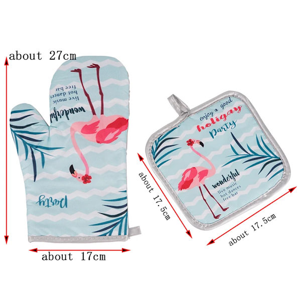 2Pcs Flamingo Pattern Hot Oven Mitts Baking Anti-Hot Gloves Microwave Insulation Mat Baking Kitchen Tools Non-slip Glove