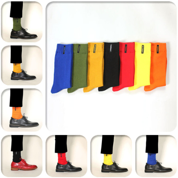 7pair Mens Casual Business Middle High Socks Embroidery Dress Stockings One Size