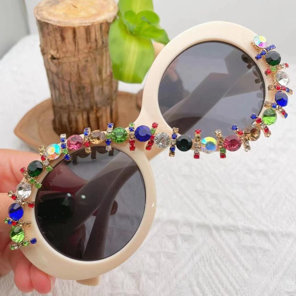 Womens Round Sunglasses UV400 Bling Colorful Rhinestone Personalized For Party