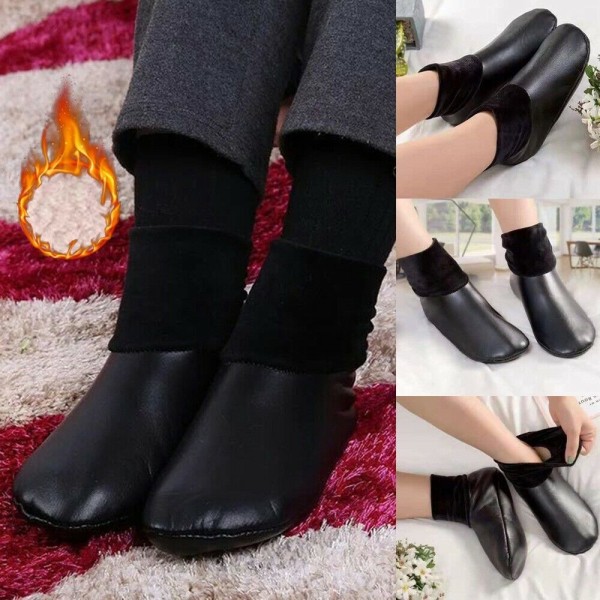 Unisex Winter Warm Leather Thermal Boot Slipper Indoor House Soft Non-Slip Socks