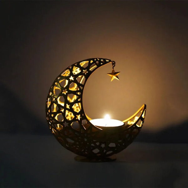 1pc Halloween Christmas candlestick Hollow Out Moon Shaped Candle Holder,Gold candlestick holder StarPendant Candle Stand For Ho