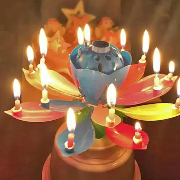 Lotus Candle Rotating Lotus Birthday Candle Singing Candle-Powered Spinning Cake Topper Reusable Birthday Candle Fits Any Size