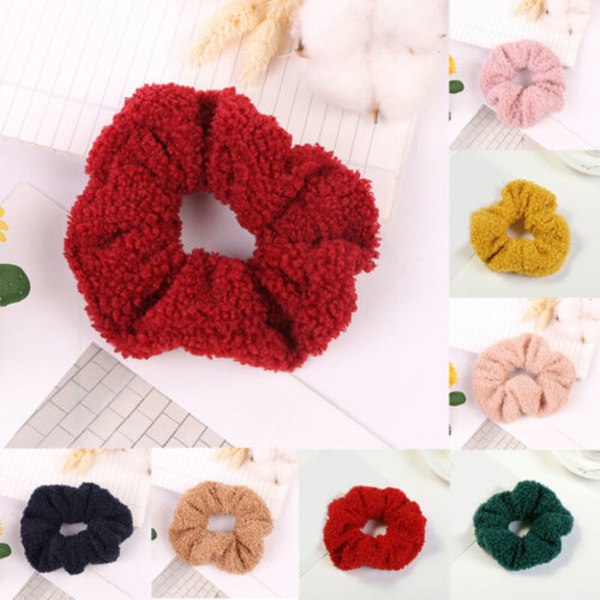 Women Solid Velvet Scrunchie Plush Soft Hair Rope Ring Elastic Bands Headwear