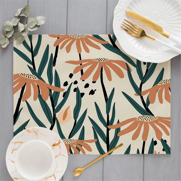 Fresh Simple Abstract Small Leaf Branch Printing Linen Placemat for Dining Table Drink Coaster Home Decoration Modern Kitchen