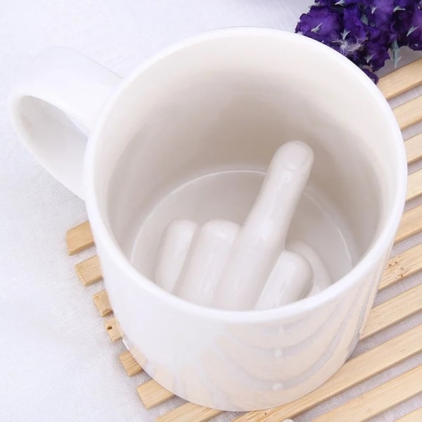 Hot Arrival Creative Design White Middle Finger Style Novelty Mixing Coffee Milk Cup Funny Ceramic Mug Enough Capacity Water Cup