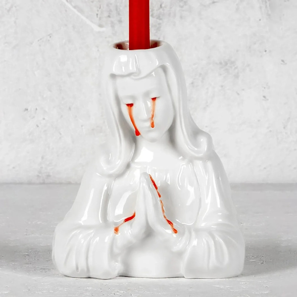 Crying Halloween Candle Holder, Crying Mary Candle Holders For Pillar Candles, Candlestick Holders Sheds Red Candle Tears Decor