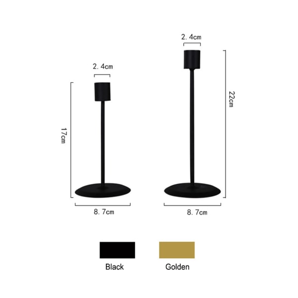 2 Pieces Candle Holder New Fashion Solid Color Metal Candlestick Desktop Decor For Home Office Black/Golden