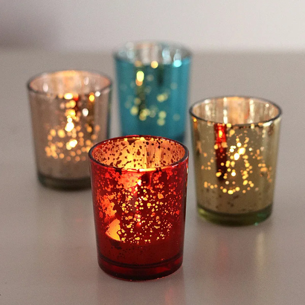 Candle Jar Candle Cup Glass Empty Cup Electroplated Candlestick Candle Holder Household Fragrance Christmas Candle Container