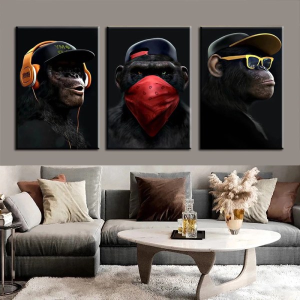 Wall Art Canvas Monkey Funny Poster Print Living Room Picture Painting Home Decoration Bedroom Mural  Gift  Artwork Framework