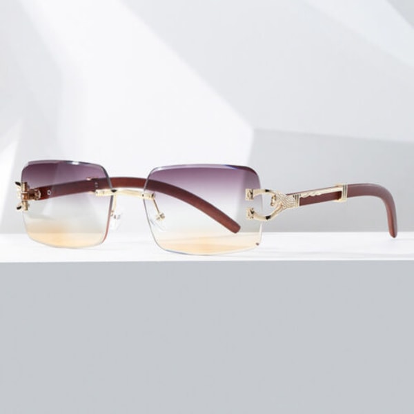 Retro Wood Grain Rimless Square Sunglasses Mens Women Hip Hop Shades Glasses Hot