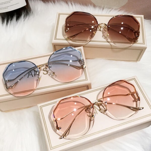 Ladies Luxury Rimless Sunglasses Fashion Oversized Outdoor Gradient Shades UV400