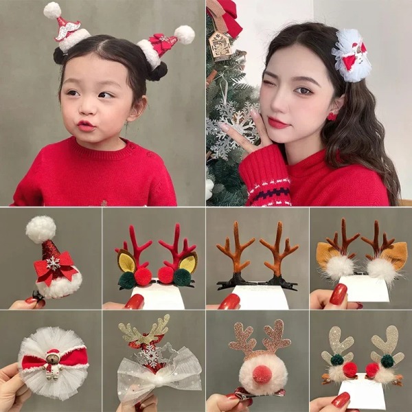 2Pairs Christmas Hairpin Girls Headband for Women Creative Deer Ear Hairpin Kids Party Supplies Christmas Party Dress Up Photo Props