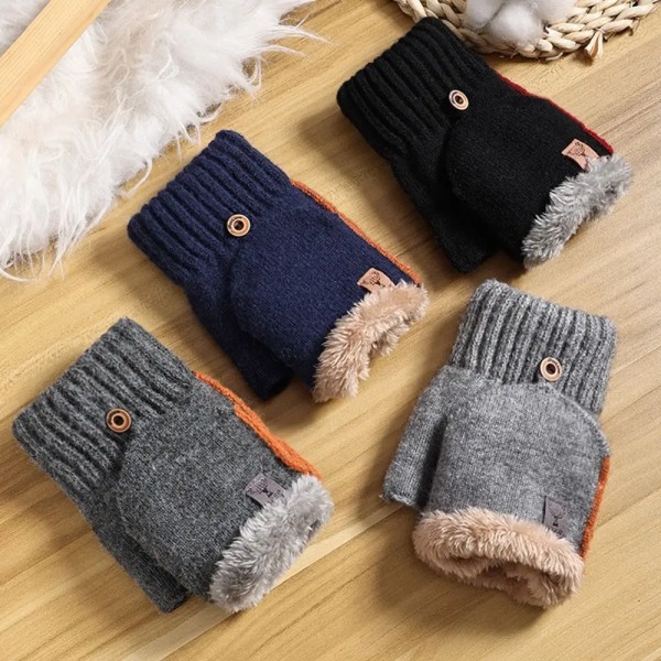 Autumn Winter Gloves Plush Fluffy Knitted Flip Fingerless Gloves Touch Screen Half Finger Warm Gloves